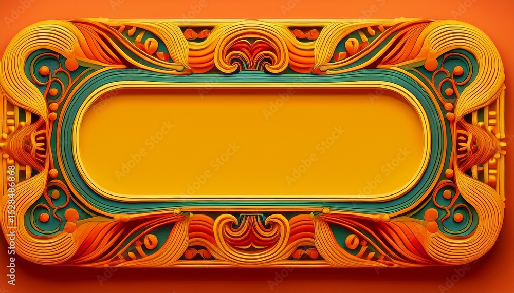 Poster a decorative orange and yellow rectangular frame with playful design featuring rounded corners and r