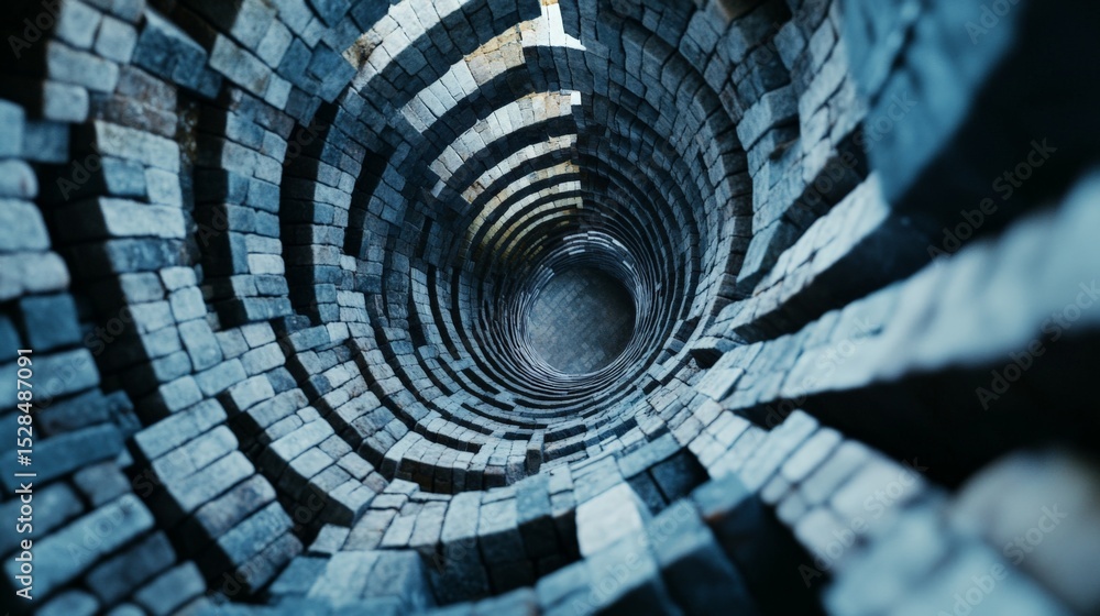 Poster a deep, spiraling tunnel made of stacked bricks creates a sense of depth and perspective