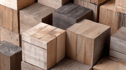 Close-up of wooden blocks arranged in a pattern, showcasing natural textures and tones