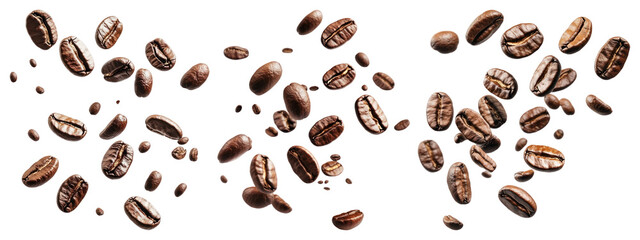 PNG Floating aromatic coffee beans, element set on transparent background