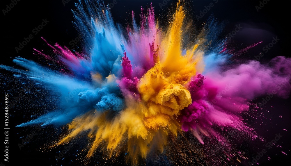 Poster a vibrant explosion of colorful powder creates dynamic and energetic display featuring spectrum of h