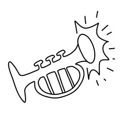 Cute hand drawn trumpet icon with loud speaker sound logo doodle vector illustration black white outline stroke line art sketch modern happy world music musical instrument day png clipart sticker