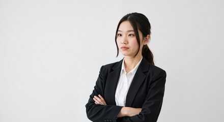 Confident Asian Businesswoman Standing with Arms Crossed Isolated on White Background Professional