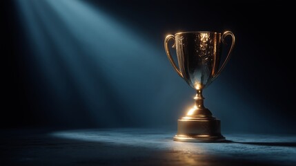 Golden trophy glowing in spotlight