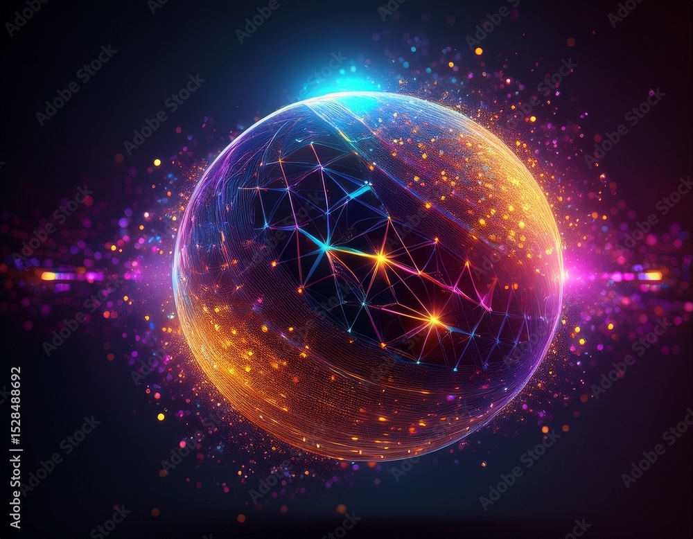 Aufkleber glowing particles forming a dynamic and colorful 3d sphere