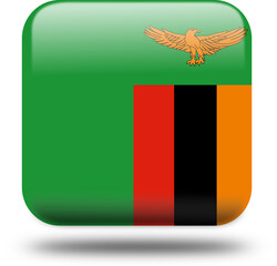 Zambia Flag – 3D Square Icon Style with Drop Shadow, High Resolution PNG
