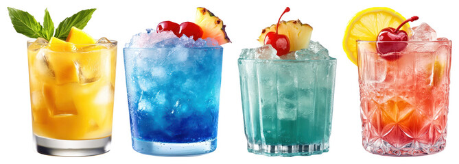 PNG Colorful refreshing summer cocktails, element set on transparent background
