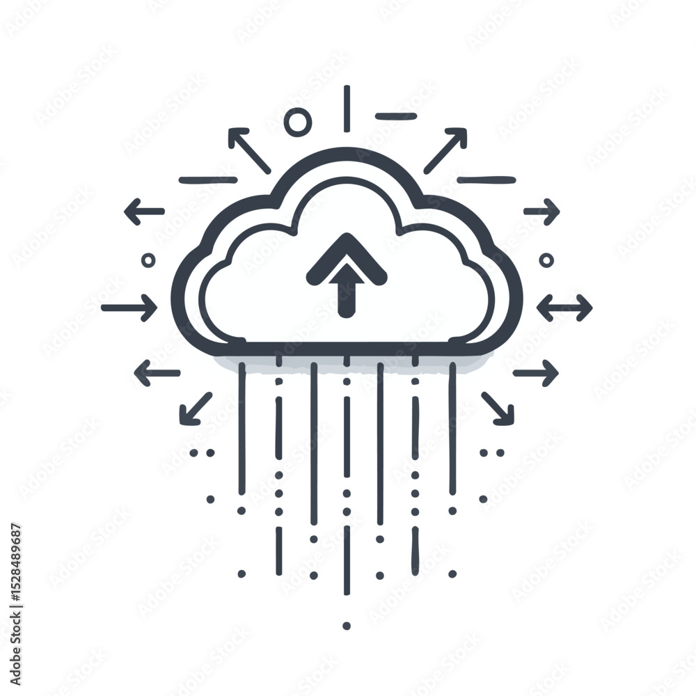Poster a cloud with an up arrow lines and dots