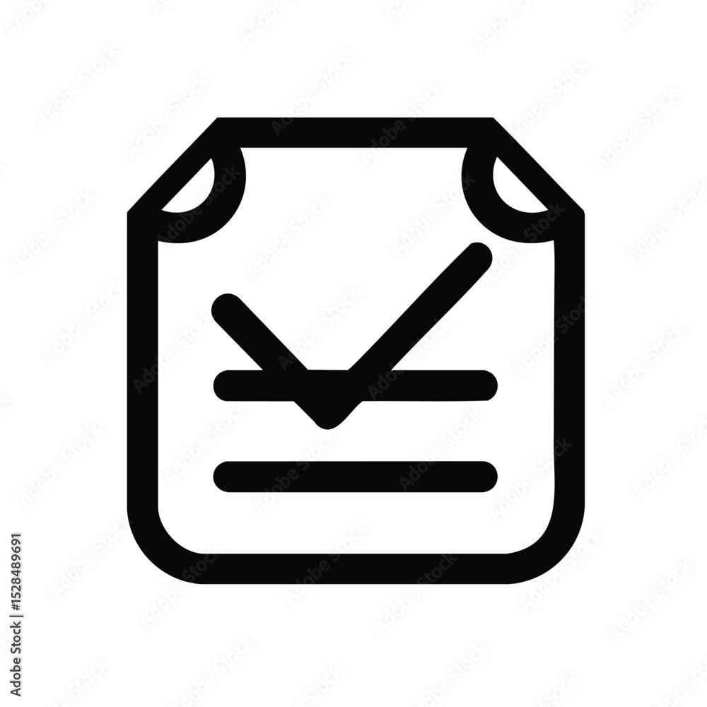Poster a document outlined in black with folded top corners and a checkmark along with two horizontal lines