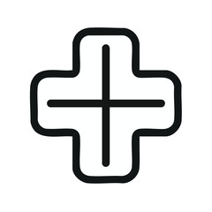 Obraz premium Rounded plus outline black horizontal vertical lines within roundededge cross shape