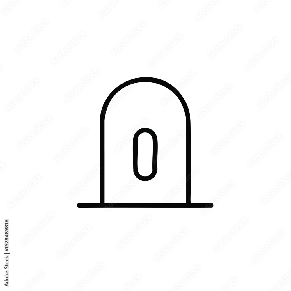 Aufkleber rounded tombstonelike shape with a small oval inside standing on a horizontal line