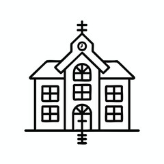 Building with a cross and various windows in a line art style