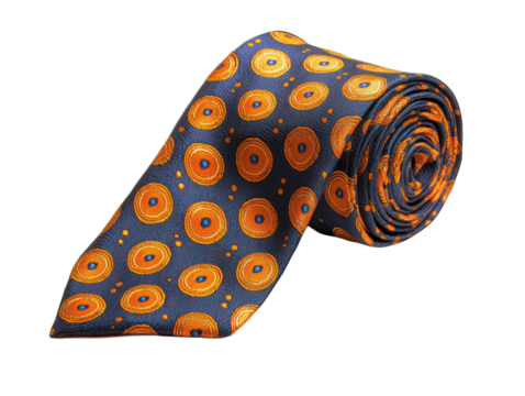 Rolled tie blue, orange concentric circle design