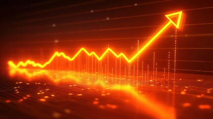Dynamic glowing line chart with upward arrow trajectory for growth analysis