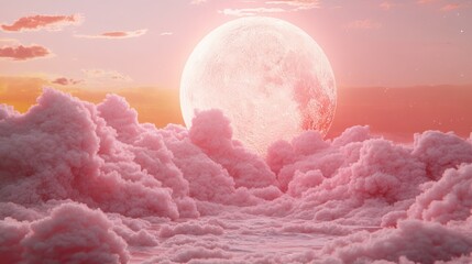 Romantic Lunar Dreamscape: Pink Clouds and a Radiant Celestial Body Display