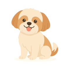 This cheerful Shih Tzu dog is depicted sitting with a playful expression. Its fluffy coat features light and dark shades, bringing joy to any viewer.