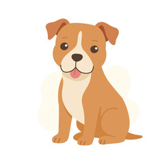 A cheerful American pit bull terrier sits comfortably, showcasing a warm expression and charming features, inviting companionship and love in a bright environment.