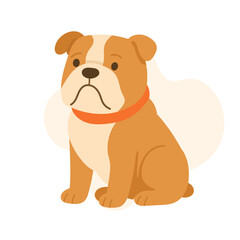Obraz premium A charming cartoon bulldog sits attentively, displaying a friendly demeanor. The dog’s coat features a warm brown and cream color scheme, enhancing its adorable appearance.