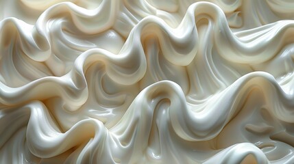 An artistic representation of smooth, flowing whipped cream with wavy patterns, conveying a sense of indulgence and culinary finesse in this close-up view.