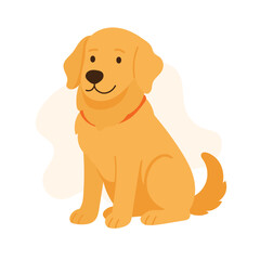 A cheerful golden retriever sits comfortably, exuding warmth and friendliness. Its bright coat and playful demeanor create an inviting atmosphere, perfect for dog lovers.