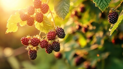 Sun-Kissed Blackberries: A Lush and Ripe Harvest Ready for Consumption
