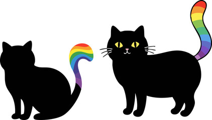 Obraz premium Black Cat Illustration with Rainbow Tail for Pride Celebration