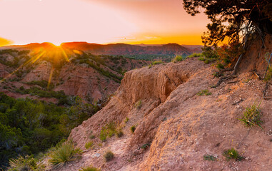 Sunset On The Red Walls of The Canyon, Caprock Canyon State Park, Quitaque, Texas, USA