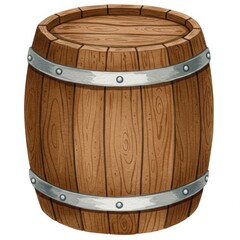 Obraz premium Brown Wooden Barrel with Metal Bands on White Background
