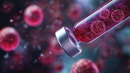 Artistic rendering of blood cells in a test tube with a blurred background