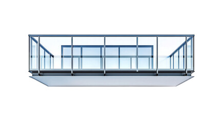 Sleek, glass balcony against a stark black background