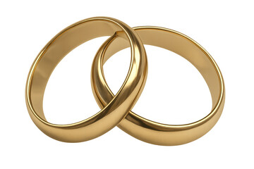 Golden wedding rings interlocking, representing eternal commitment, against transparent surface