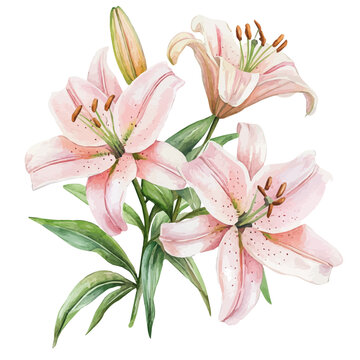 A Lily Bouquet, watercolor painting vector, high quality, isolated on a white background.
