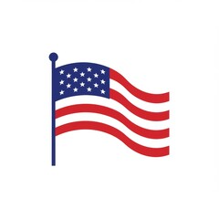 Waving American Flag on a White Background