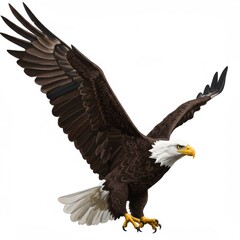 Naklejka premium Brown and White Eagle in Flight Against White Background