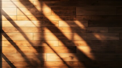 Wooden wall with warm sunlight shadows