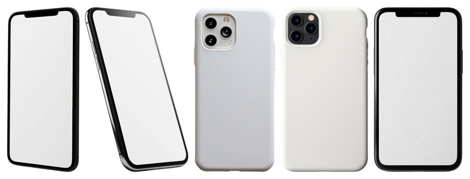 PNG Sleek modern smartphones with cases, element set on transparent background