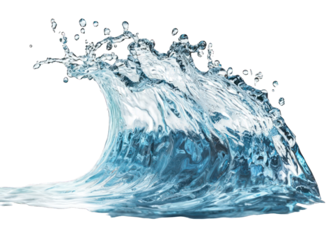 Splashing water forms crest against a black backdrop