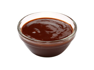 Delicious thick brown barbecue sauce in glass bowl, Isolated On Transparent Background
