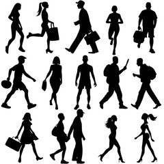 Obraz premium Silhouettes of people walking shopping traveling