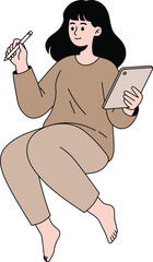 Woman artist sketching on a tablet Illustration 