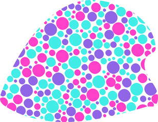 Irregular sketch of an abstract shape with smooth lines, filled with small colored dots.