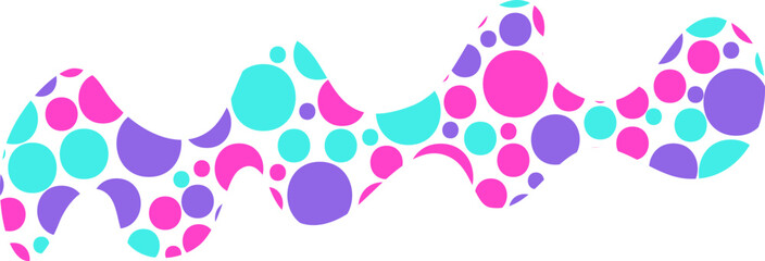 Smooth, wavy shape with flowing curves, filled with small colored dots.