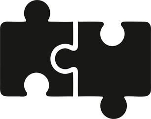 Minimalist Black Puzzle Pieces Icon – Simple Connection Symbol in Flat Design
