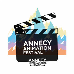 Naklejka premium Annecy International Animation Festival Mountains & Film Clapperboard Design