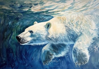 Polar bear swimming under water
