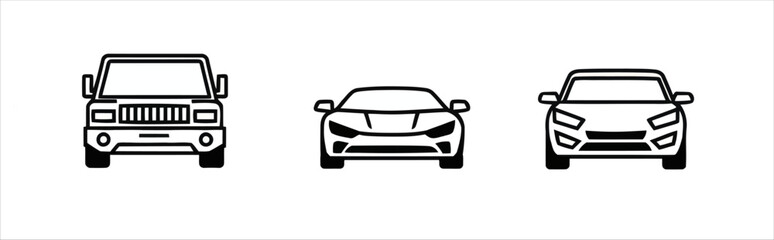 Front View of Three Different Vehicle Icons on White Background