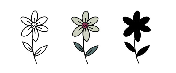 Obraz premium Triple Flower Illustration with Color, Line Art and Silhouette Styles