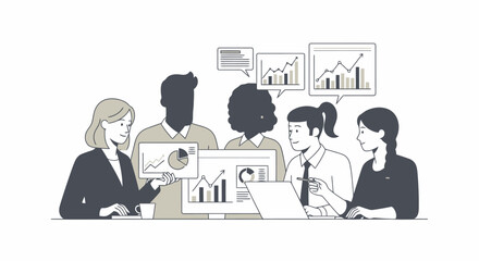 Diverse Team Analyzing Data in a Modern Office
