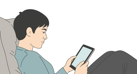 Man Relaxing at Home with Tablet - Vector Illustration