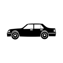 Car profile icon. Vehicle side symbol. Black silhouette shape. Vector car illustration.